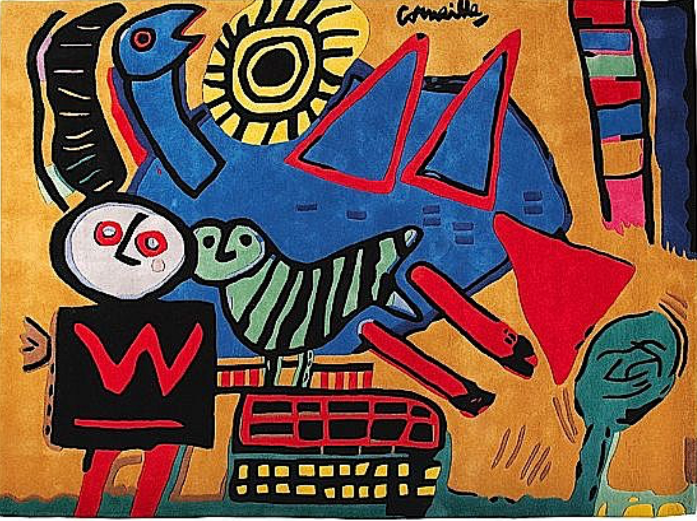 Tapis d’Artiste en Laine Signé Corneille – Mouvement CoBrA, Édition Limitée