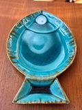 Assiettes Poisson en Céramique Émaillée Turquoise — Effet Craquelé Vintage