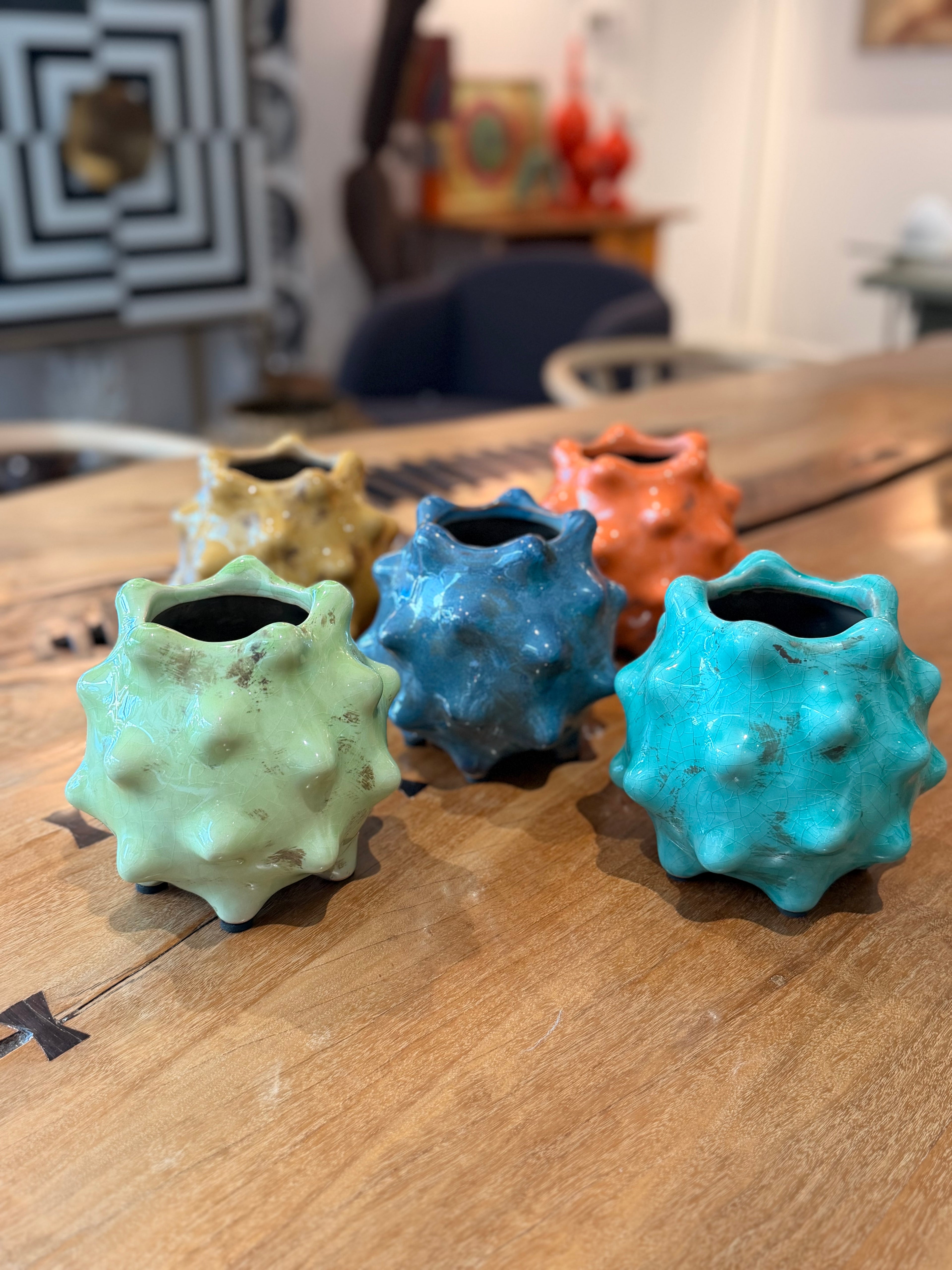Vases "Oursin" en Céramique Émaillée — Style Vallauris / Space Age