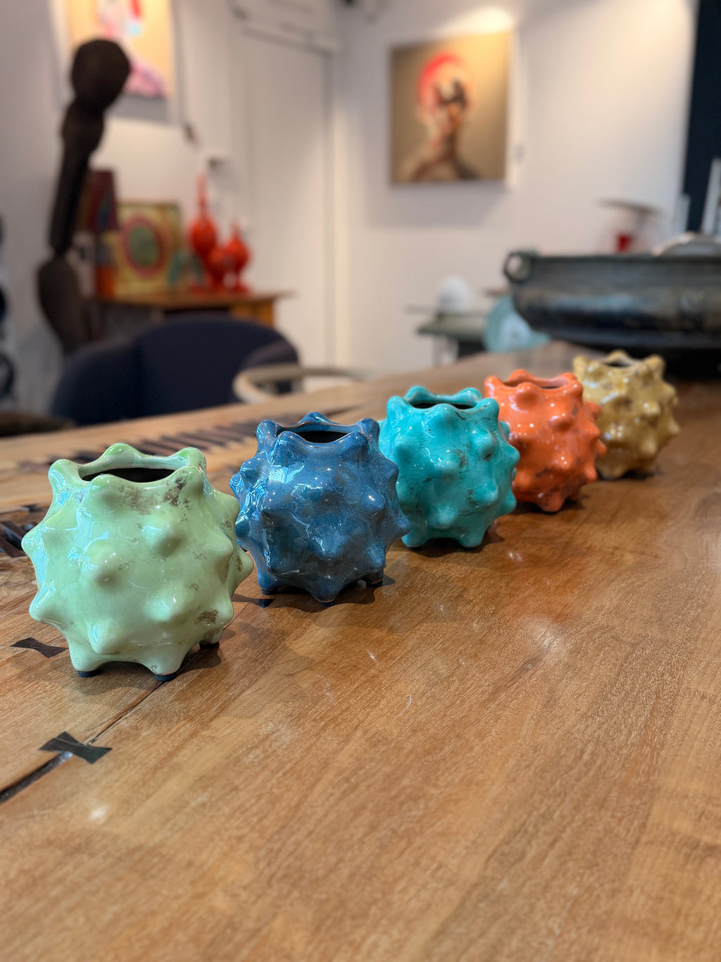 Vases "Oursin" en Céramique Émaillée — Style Vallauris / Space Age