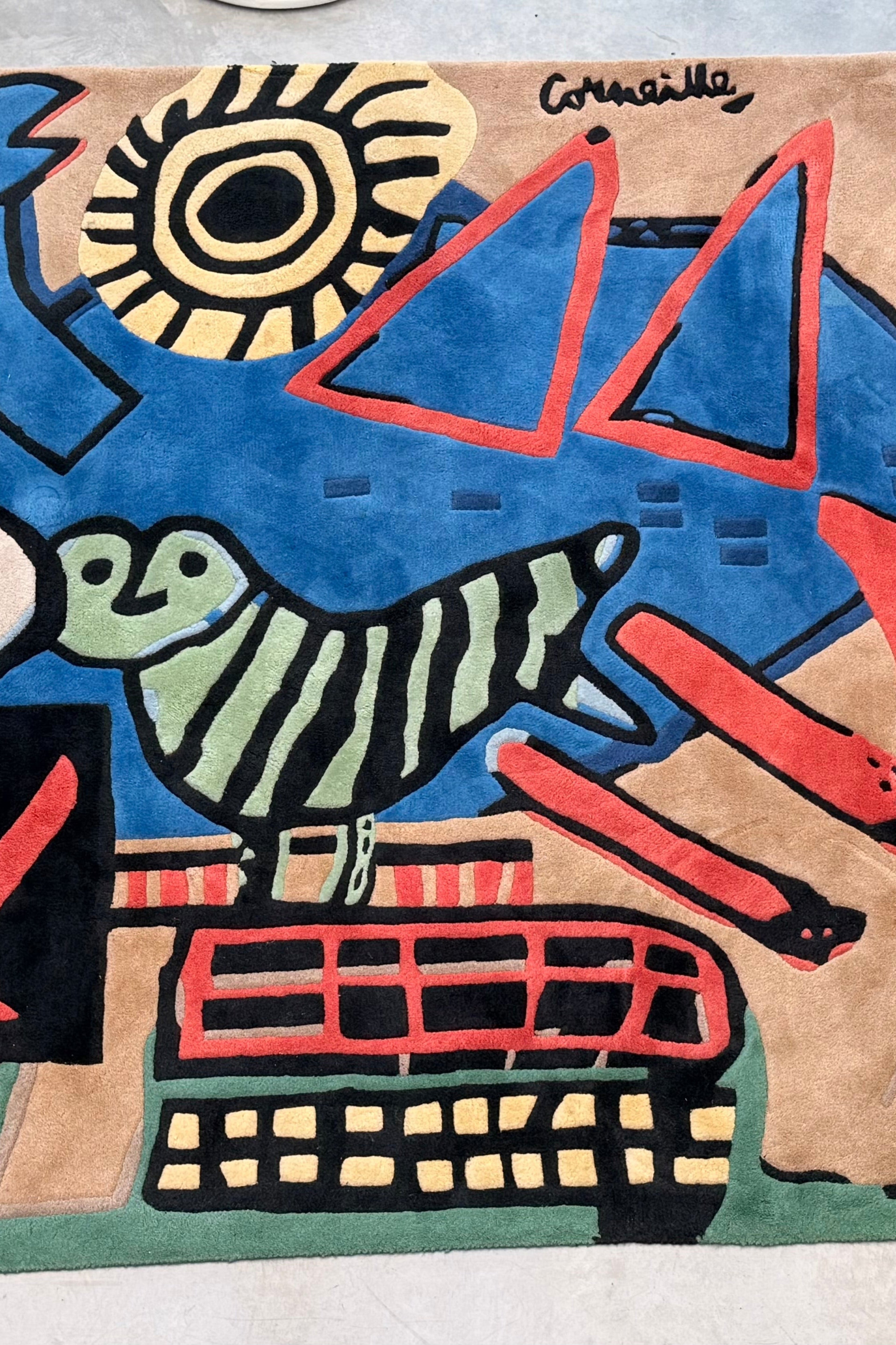 Tapis d’Artiste en Laine Signé Corneille – Mouvement CoBrA, Édition Limitée