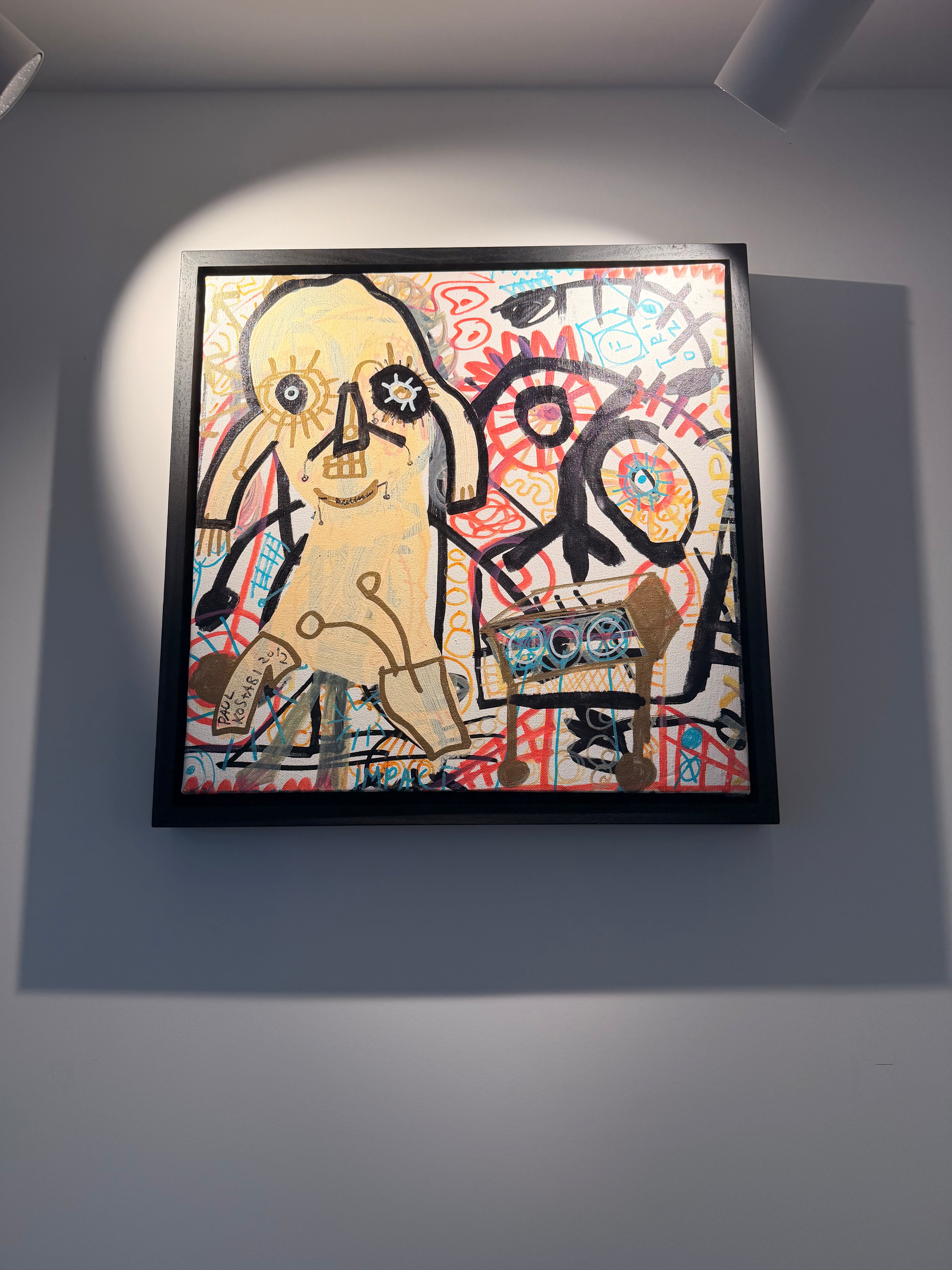 Tableau Street Art « Rave With The Machine » (2011) par Paul Kostabi – Œuvre Originale Unique, Peinture sur Toile Encadrée