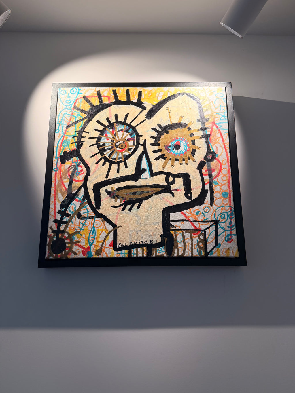 Street Art Painting "Duke" (2011) by Paul Kostabi – Unique Original Artwork, Painting on Canvas in a Floating Frame