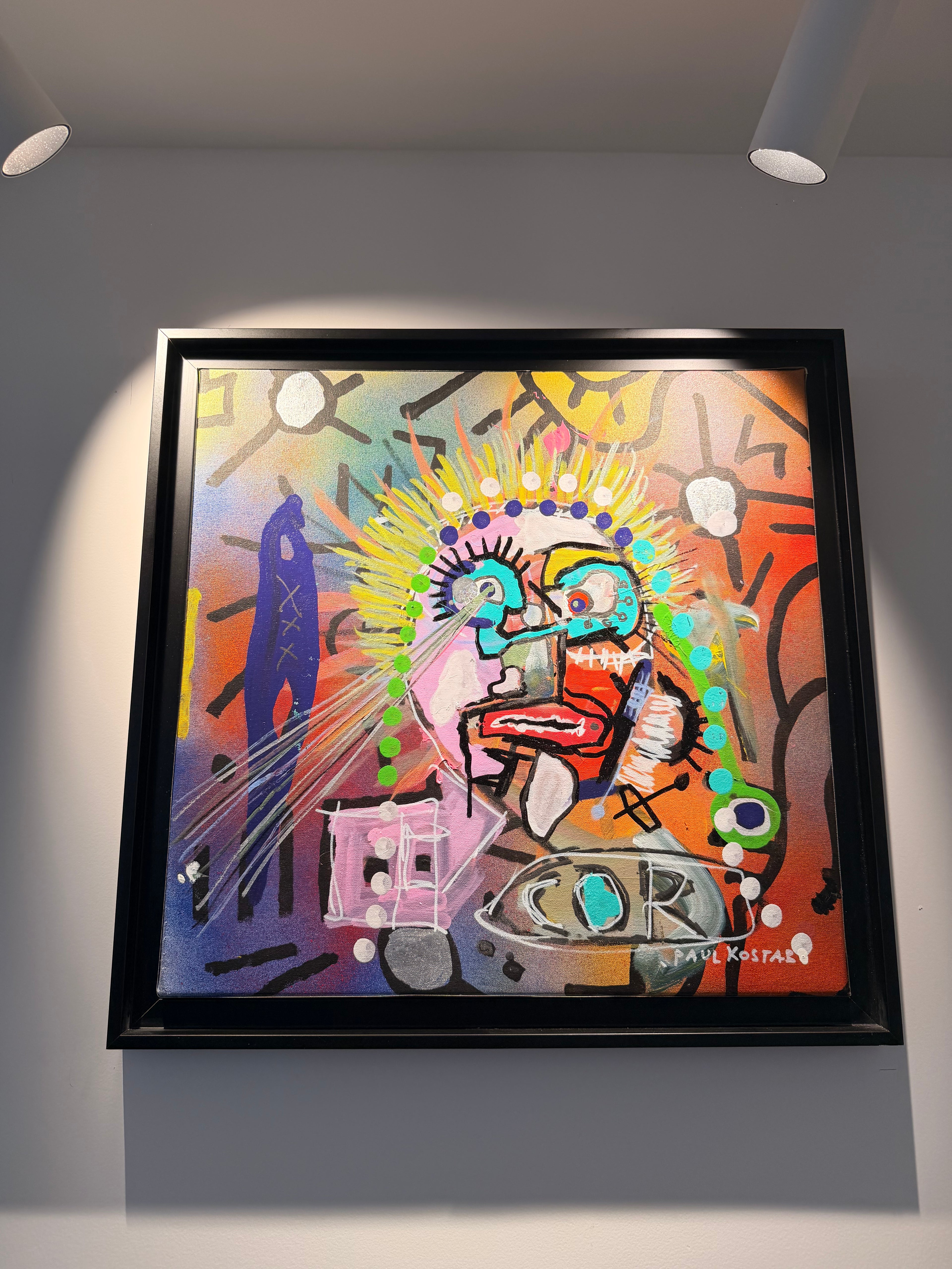 Tableau Street Art « Finding Human Connection In a Can » (2021) par Paul Kostabi – Œuvre Originale Unique, Huile & Acrylique