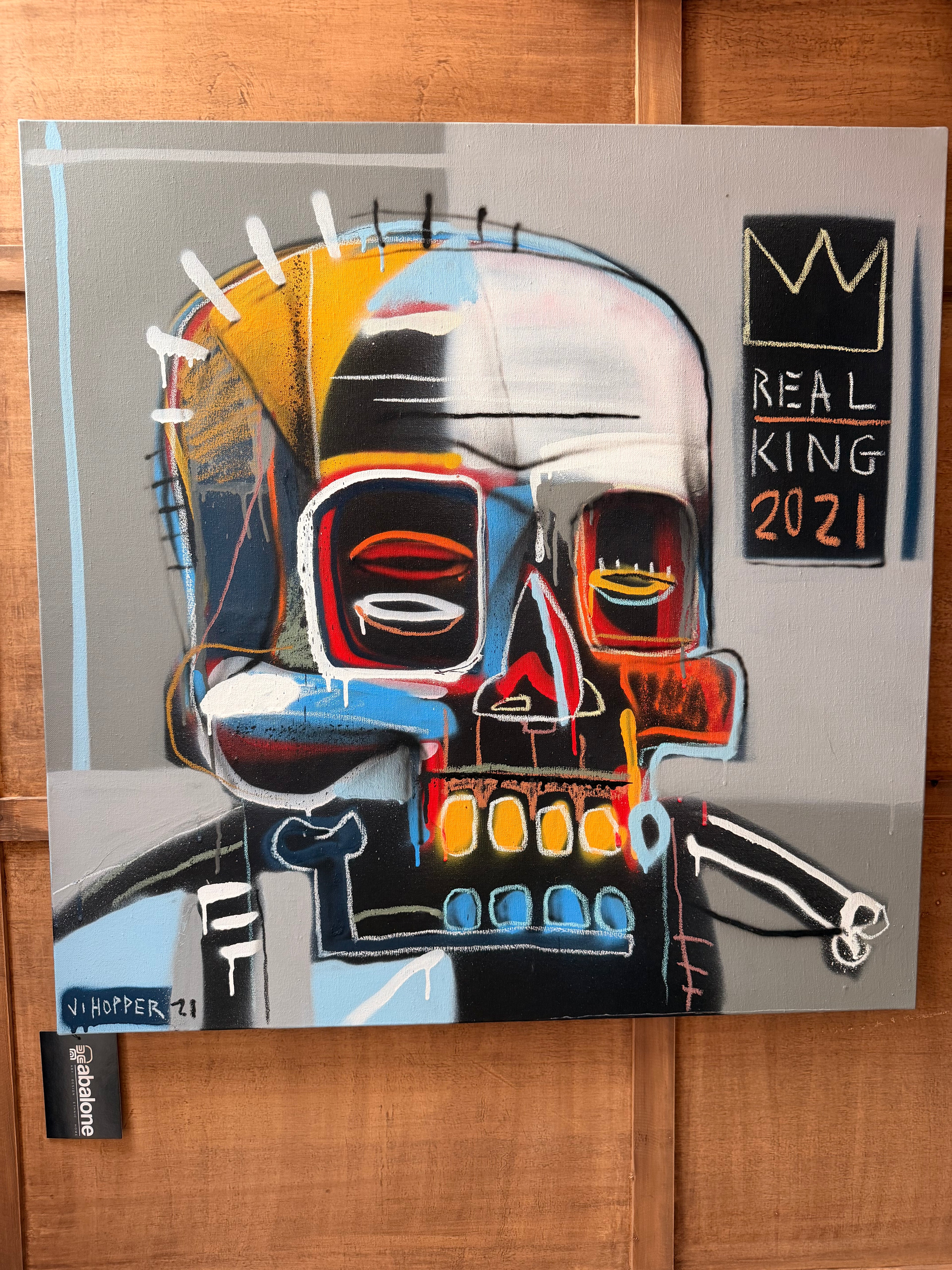 Tableau Street Art « Real King » (2021) par Jone Hopper – Œuvre Originale Unique, Acrylique & Aérosol (80 x 80 cm)
