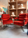 Authentic Italian Barber Chair (Italy, c. 1970) – Vintage Design in Pop Orange Corduroy and Chrome Steel