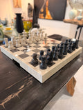 Prestige Solid Marble Chess Board – Complete Sculpted Chess Set, Imperial Black and Veined Cream Tones, Classic Chic Style
