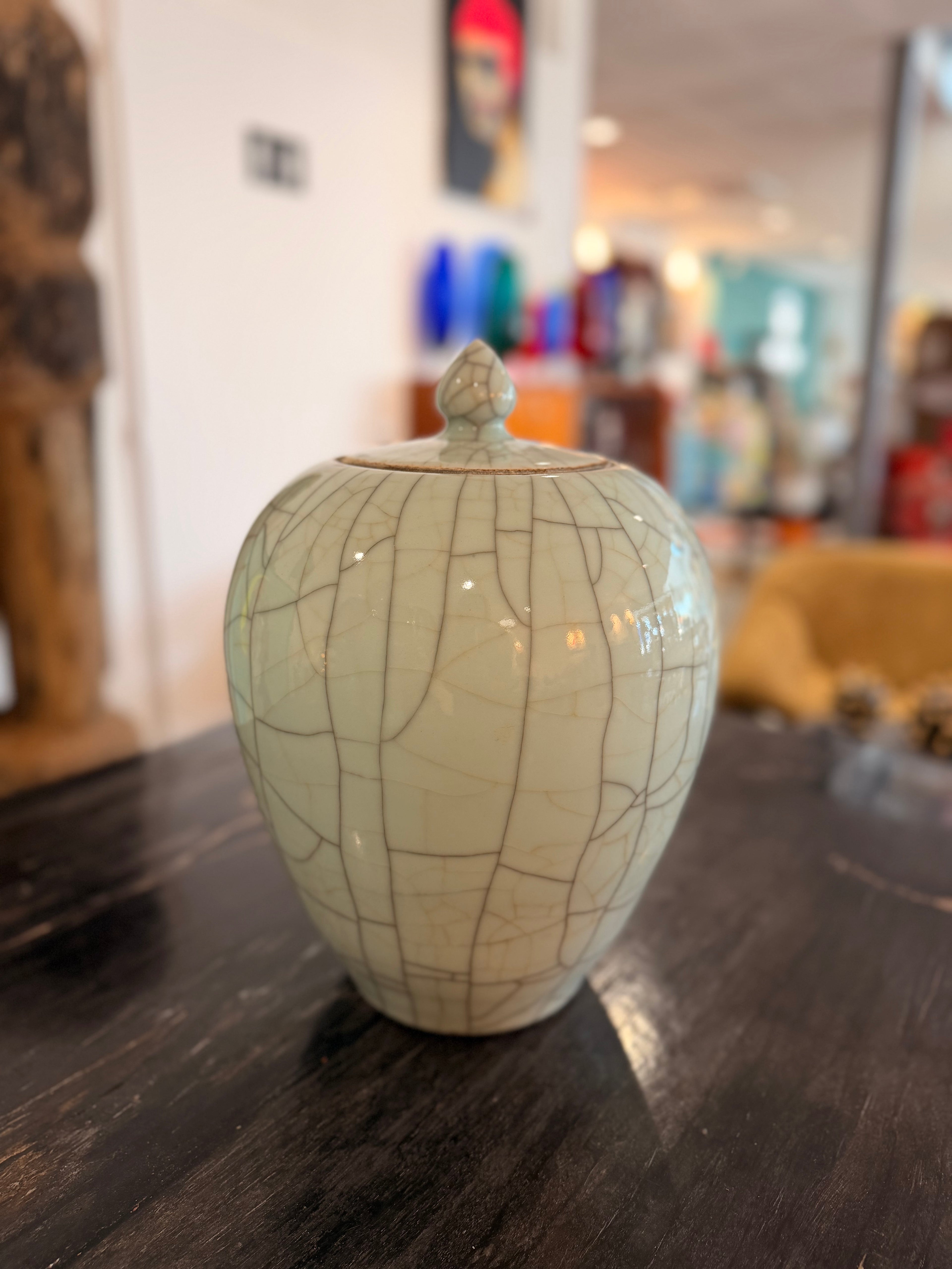 Pot à Gingembre en Céramique Céladon Craquelée