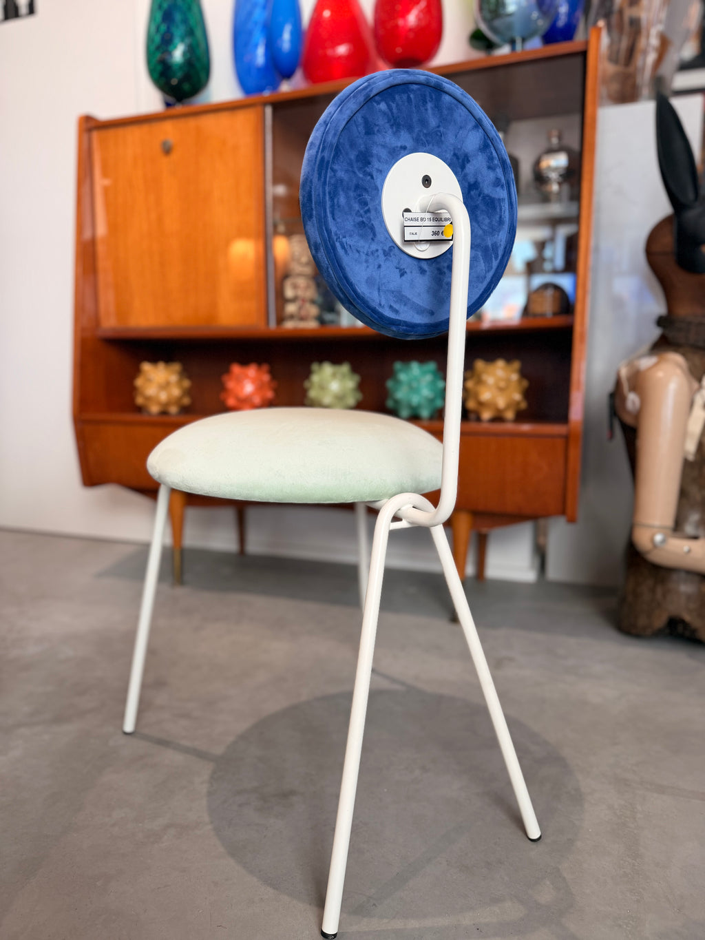 Chaise Design "BO 15 EQUILIBRI" par BD – Édition Italienne Vintage, Esprit Postmoderne en Velours et Métal Laqué
