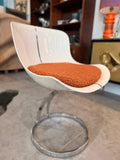 "MOONRAKER" Design Chair - Vintage 70s - Space Age Style in White Shell, Chrome Metal, and Sienna Bouclé Fabric