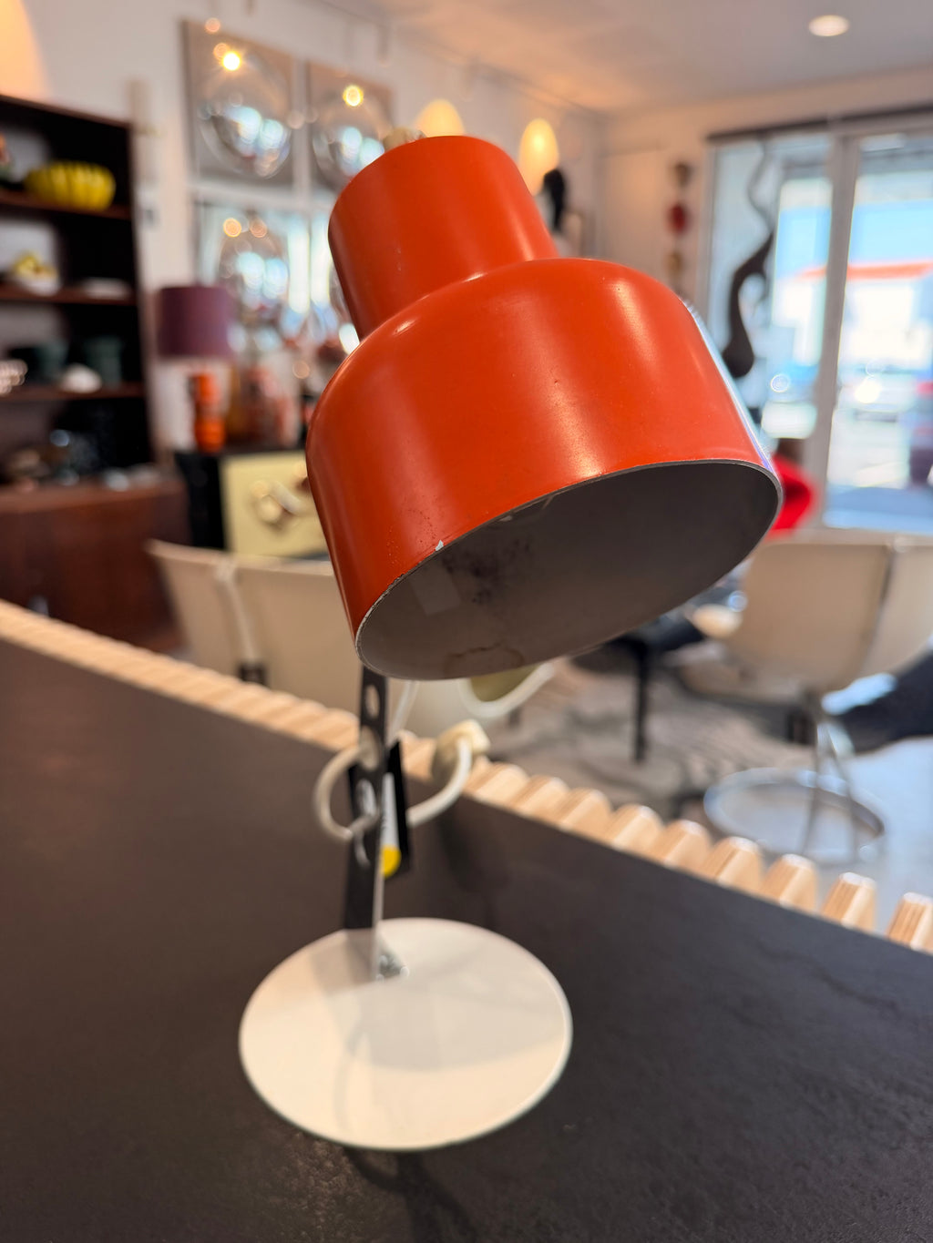 Lampe de Bureau Eyeball Vintage 70's – Design Space Age & Industriel en Métal Orange et Chrome