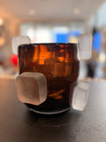 Large "Faceted Cube" Art Glass Vase – Cognac Colored Glass with Applied Frosted Cubes