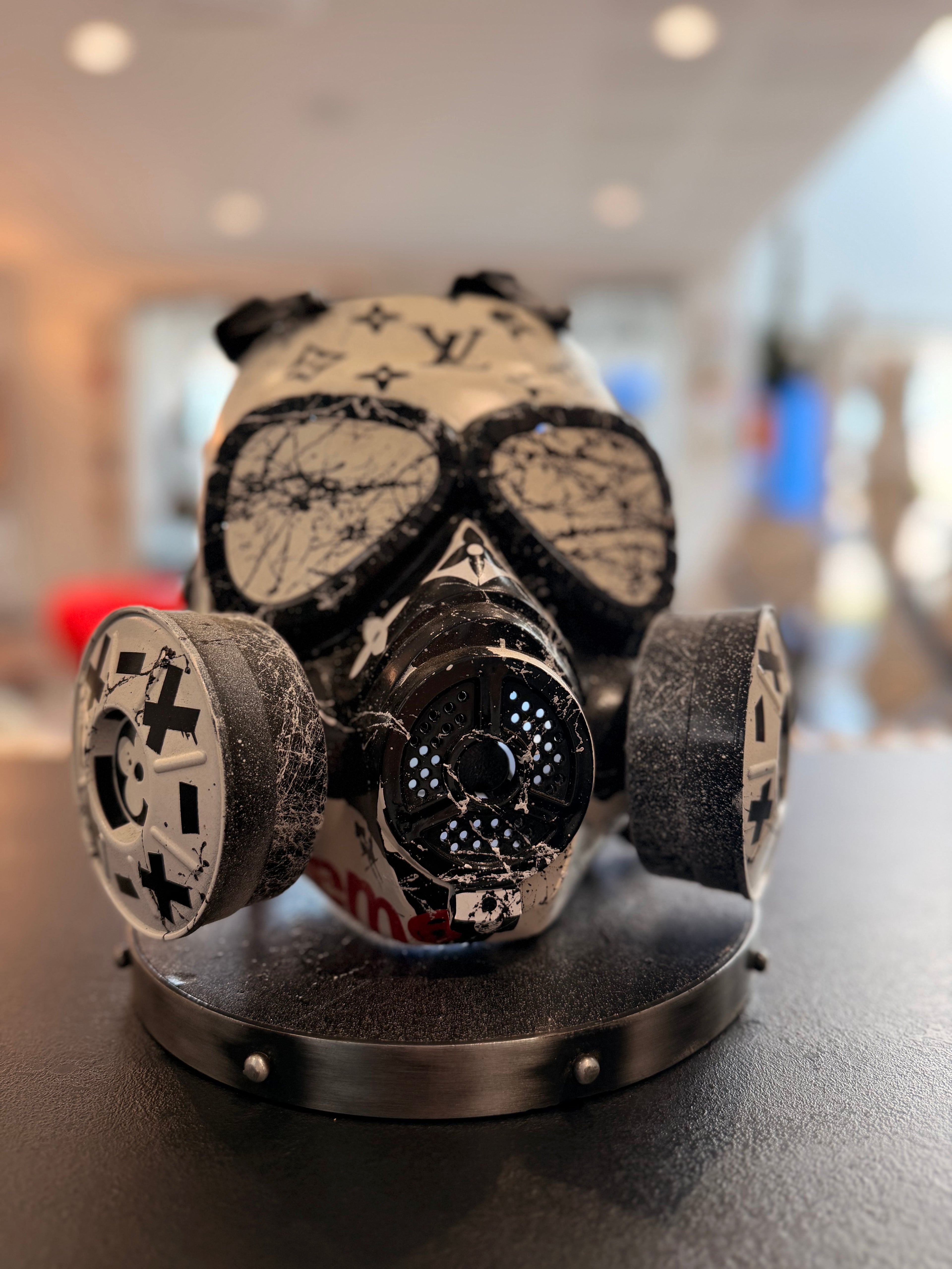 Sculpture "GAS MASK" Street Art – An exclusive creation by OPIUS | Custom Louis Vuitton x Supreme Edition