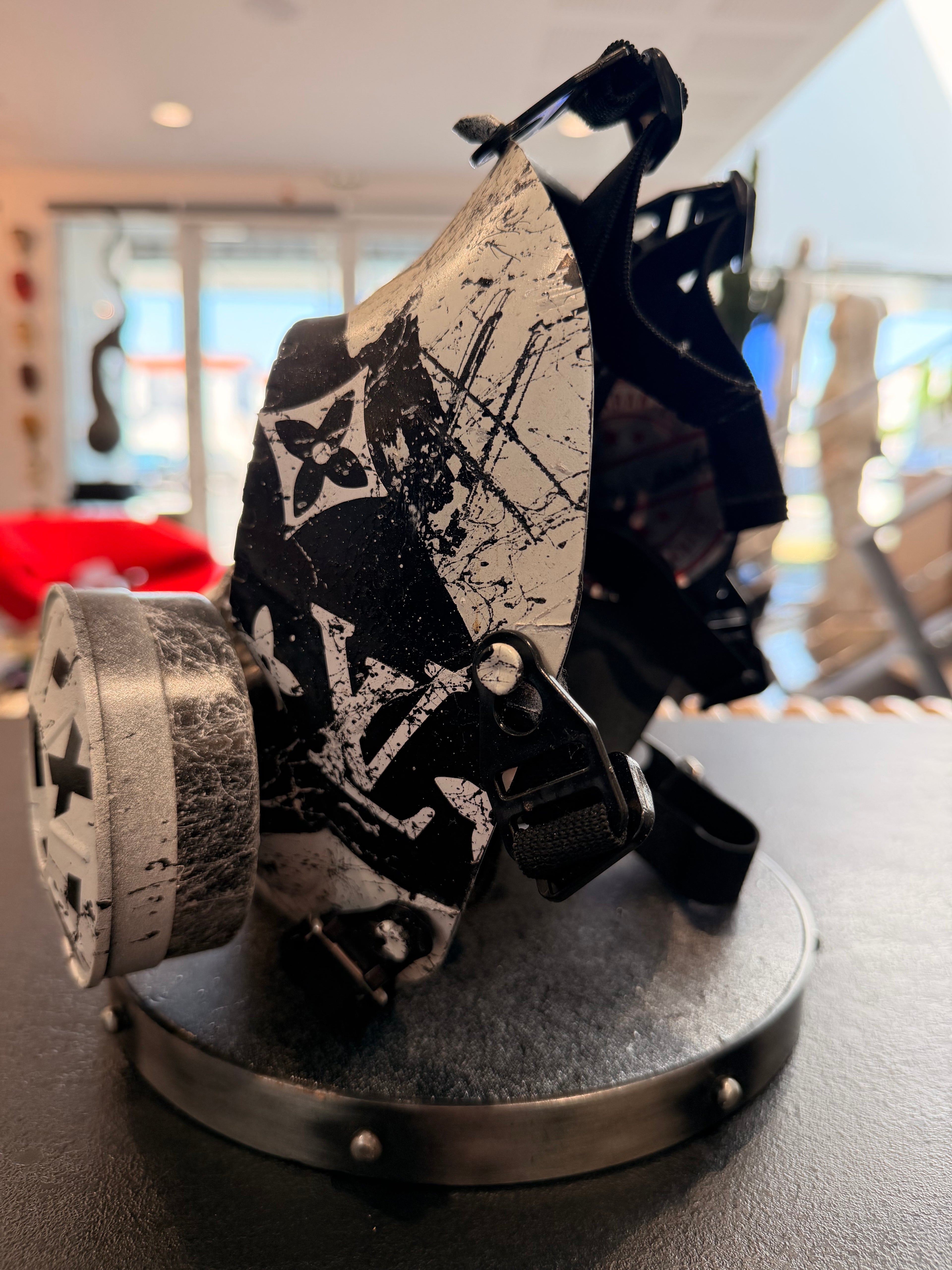Sculpture "GAS MASK" Street Art – An exclusive creation by OPIUS | Custom Louis Vuitton x Supreme Edition