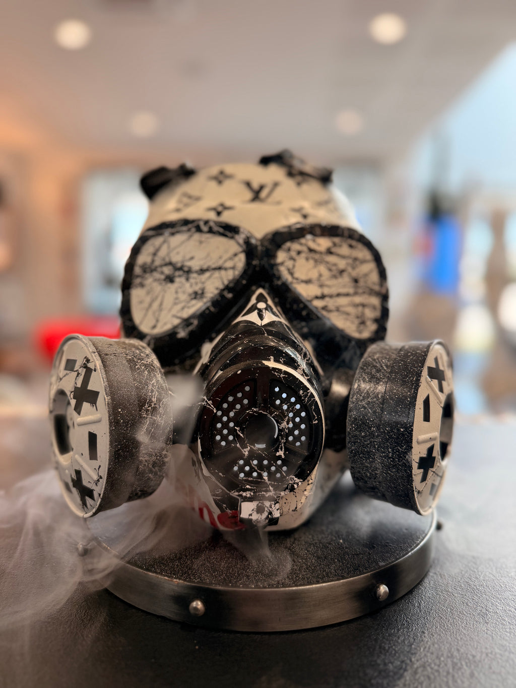 Sculpture "GAS MASK" Street Art – An exclusive creation by OPIUS | Custom Louis Vuitton x Supreme Edition