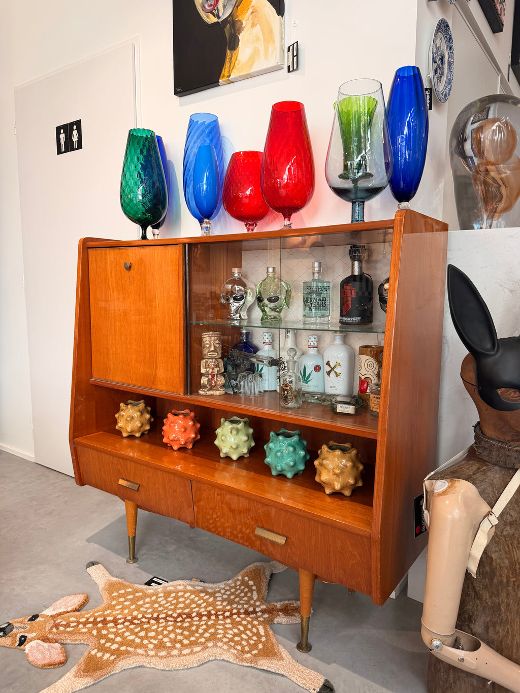 Meuble Bar Vintage en Teintier Blond – Design Français (Années 60) – Style Mid-Century