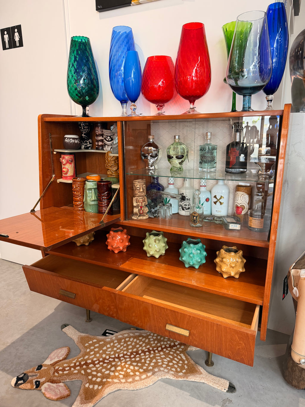 Meuble Bar Vintage en Teintier Blond – Design Français (Années 60) – Style Mid-Century