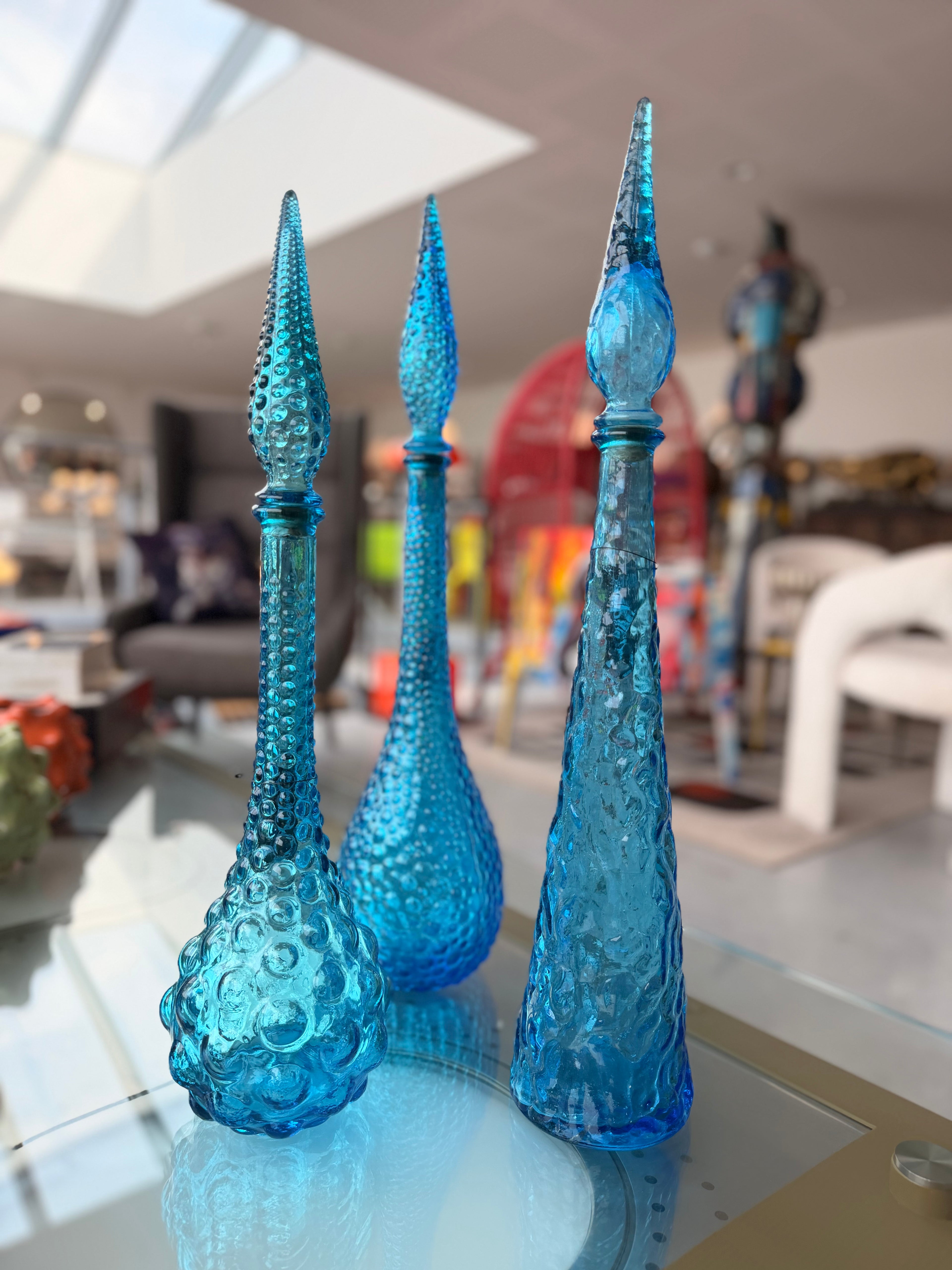 Carafes d'Apparat en Verre d'Empoli (lot de 3)