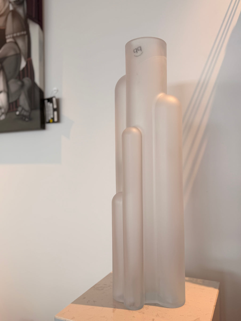 Large "Skyline" Sculptural Vase in Frosted Etched Glass