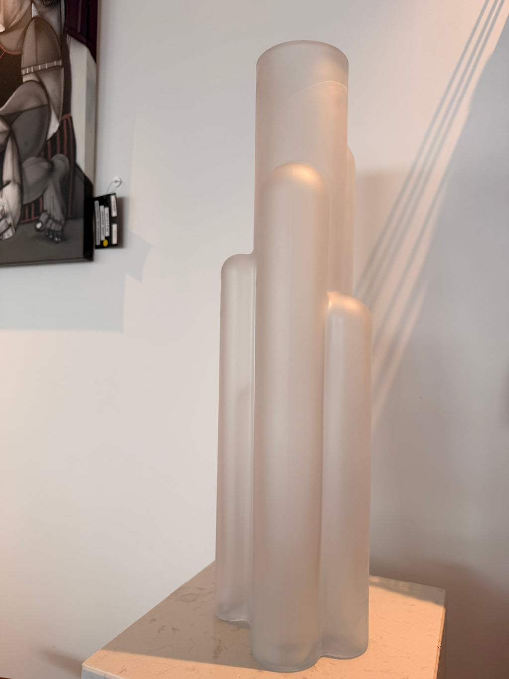Large "Skyline" Sculptural Vase in Frosted Etched Glass