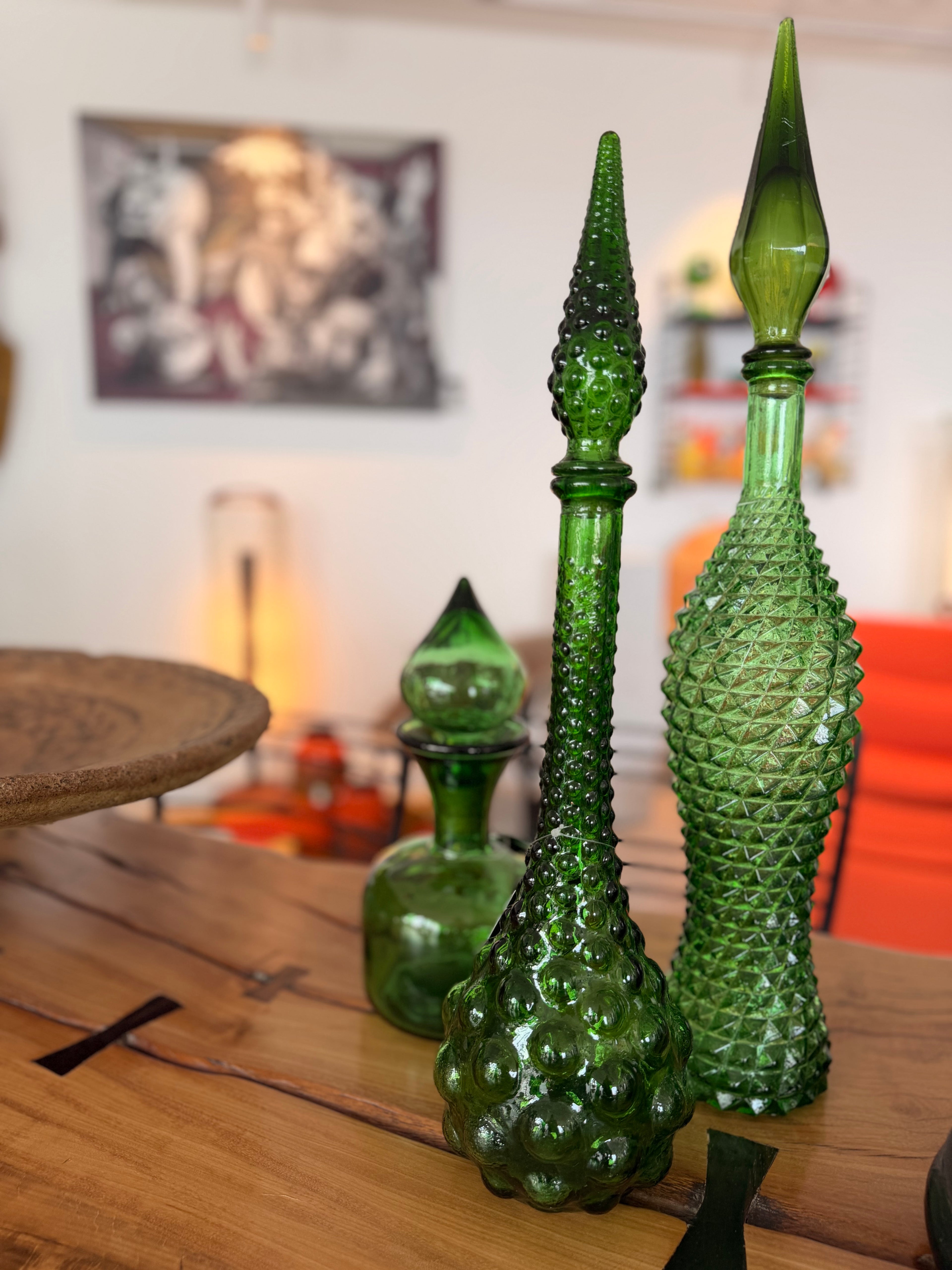 Carafes d'Apparat en Verre d'Empoli (lot de 3)