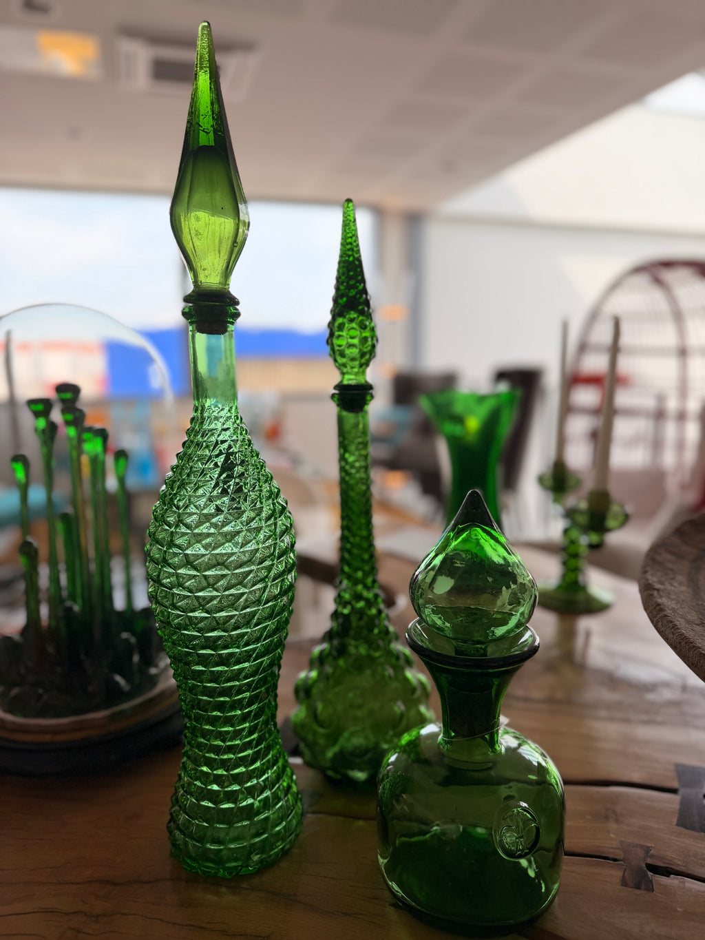 Carafes d'Apparat en Verre d'Empoli (lot de 3)