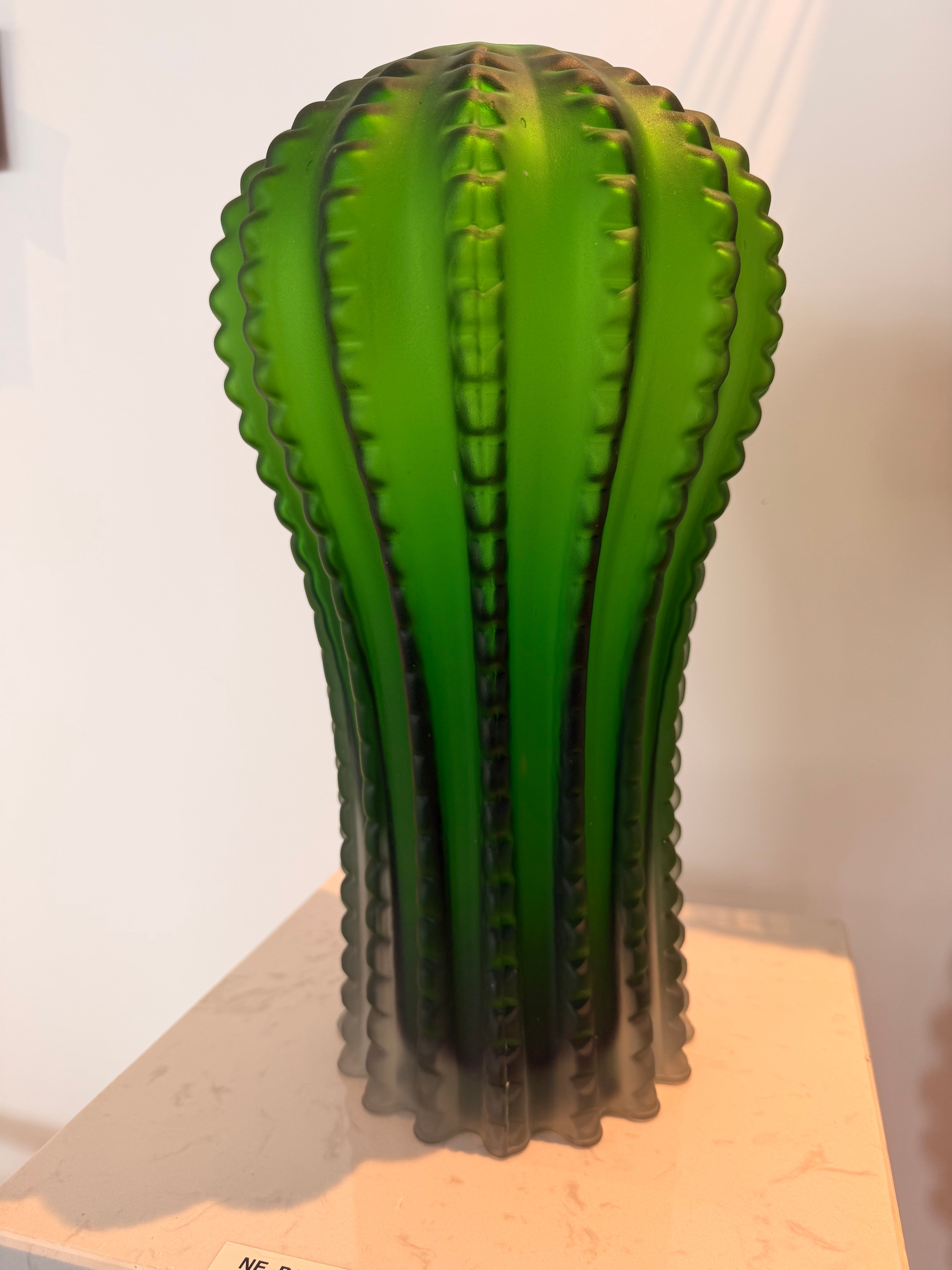 "Cactus" Sculptural Vase in Frosted Satin Glass – Emerald Green