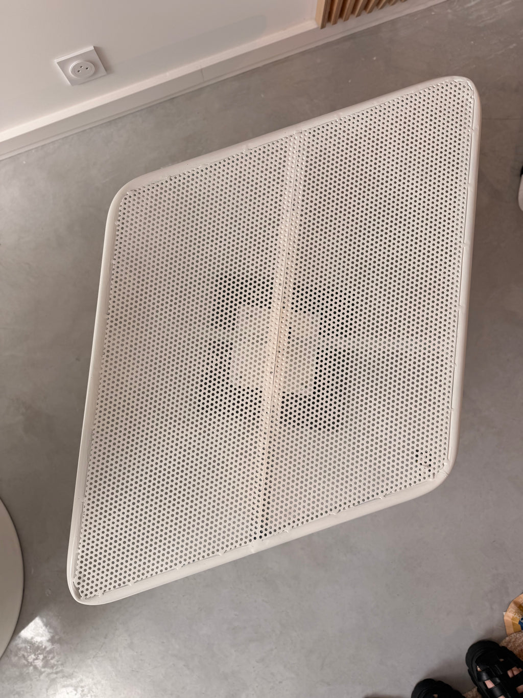 White Perforated Metal Designer Coffee Table – Modernist / Matégot Style