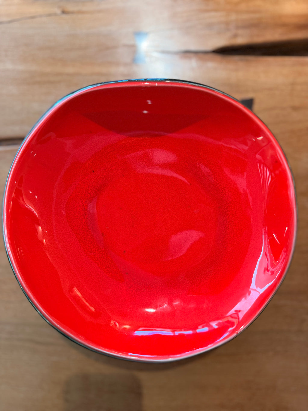 Coupe Vide-Poche en Céramique Rouge Incandescent & Émail Noir Métallisé (Style Vallauris / 50's-60's)