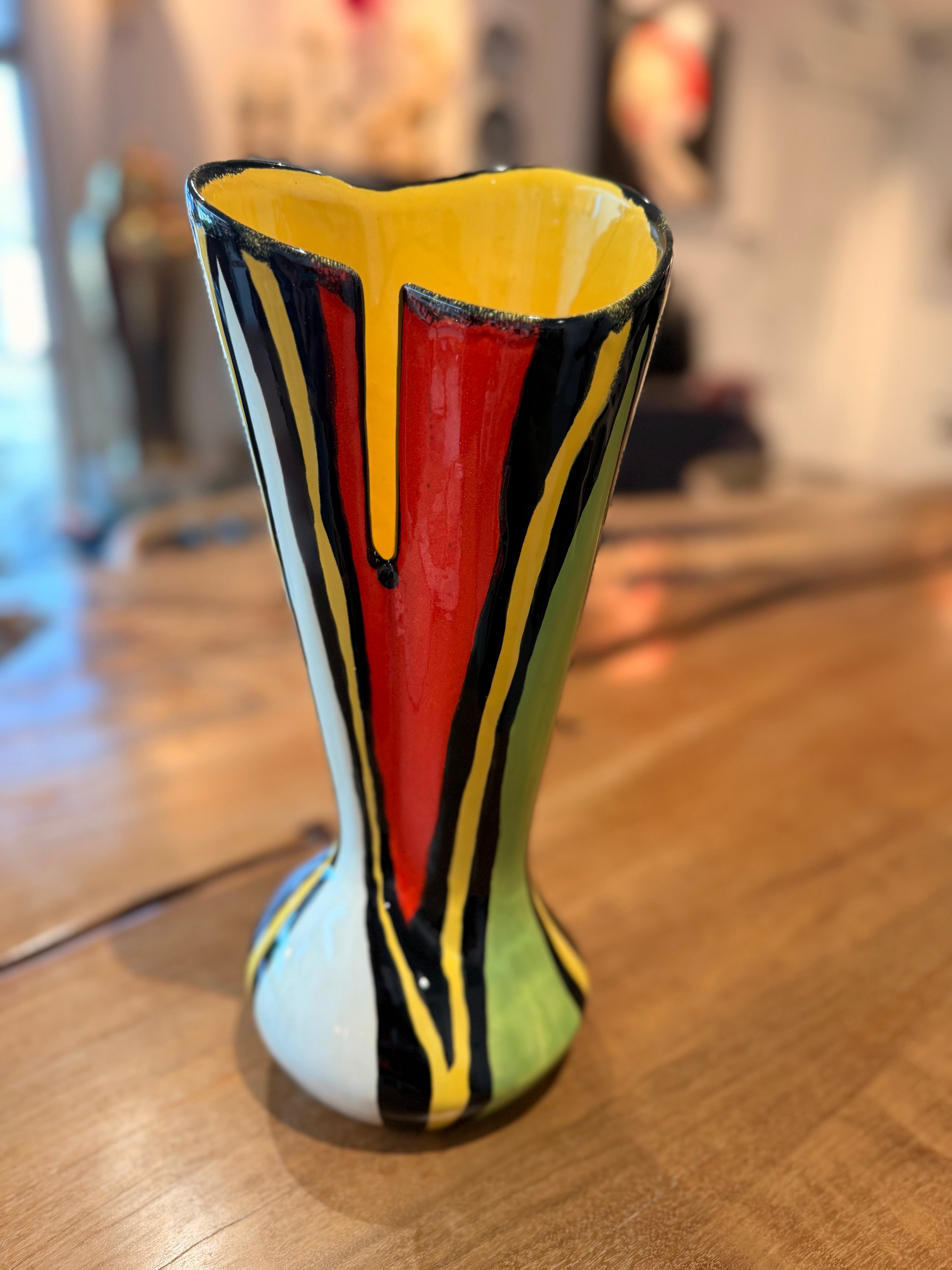 Céramiques Émaillées à Décor Zébré Polychrome — Vase Sculptural ou Coupe Tripode (Style Vallauris / 50's)