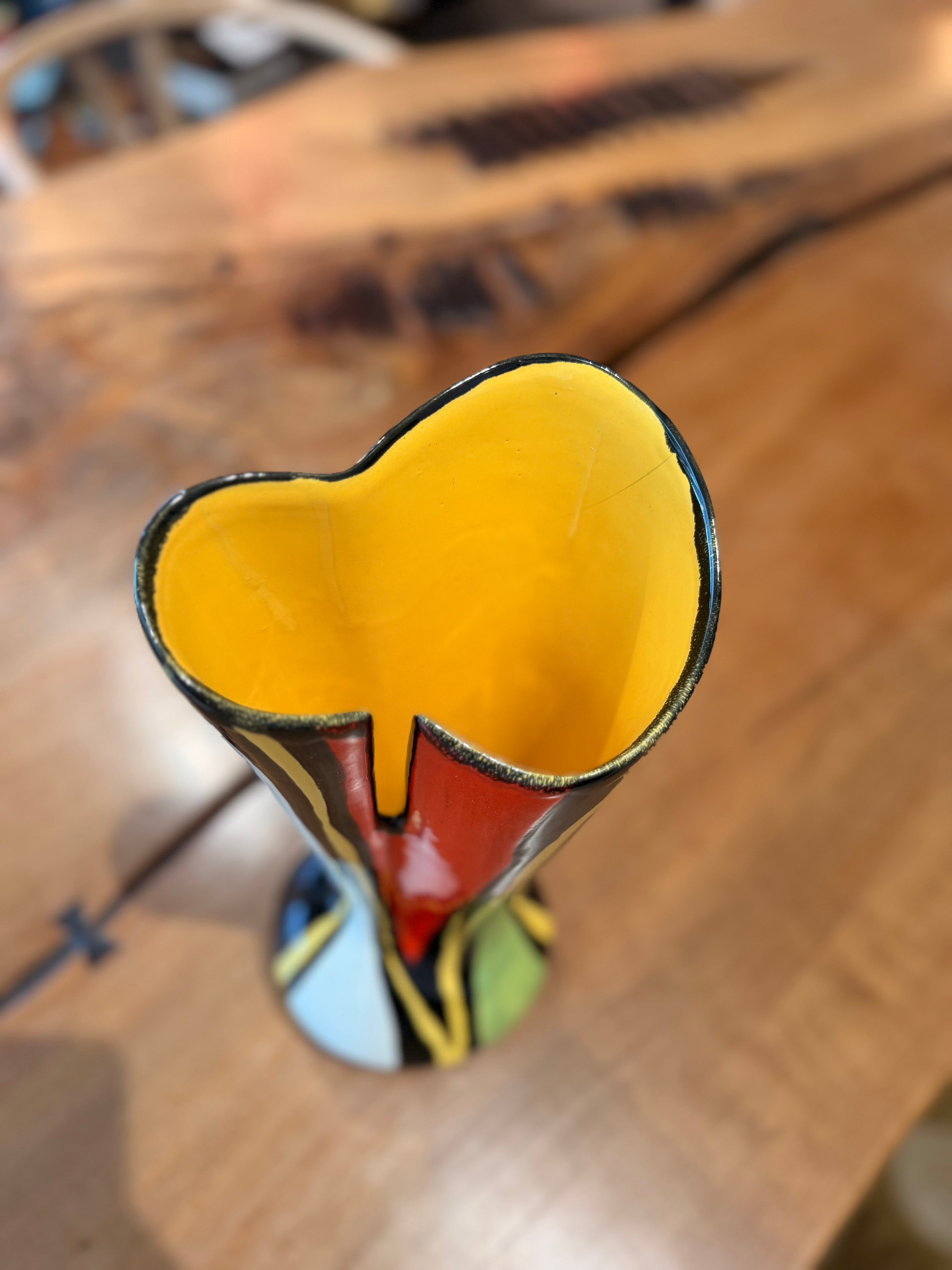 Céramiques Émaillées à Décor Zébré Polychrome — Vase Sculptural ou Coupe Tripode (Style Vallauris / 50's)