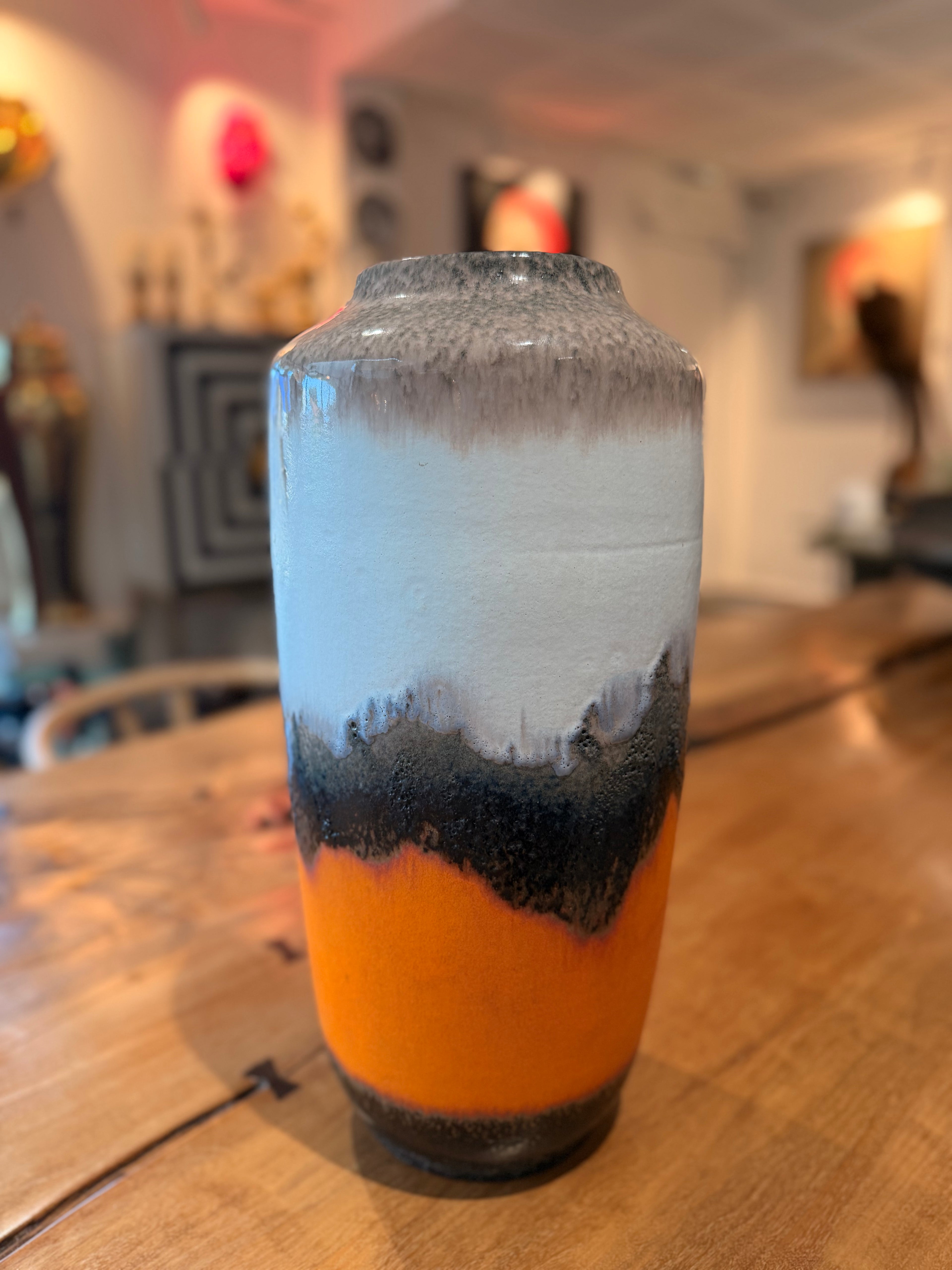 Grand Vase de Sol Vintage « Fat Lava » Tricolore – West Germany (Années 1960)