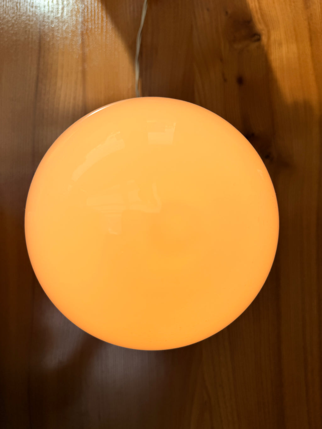 Lampe Boule « Saturne » en Métal Chromé & Verre Opalin Orange — Style Space Age (Années 70)