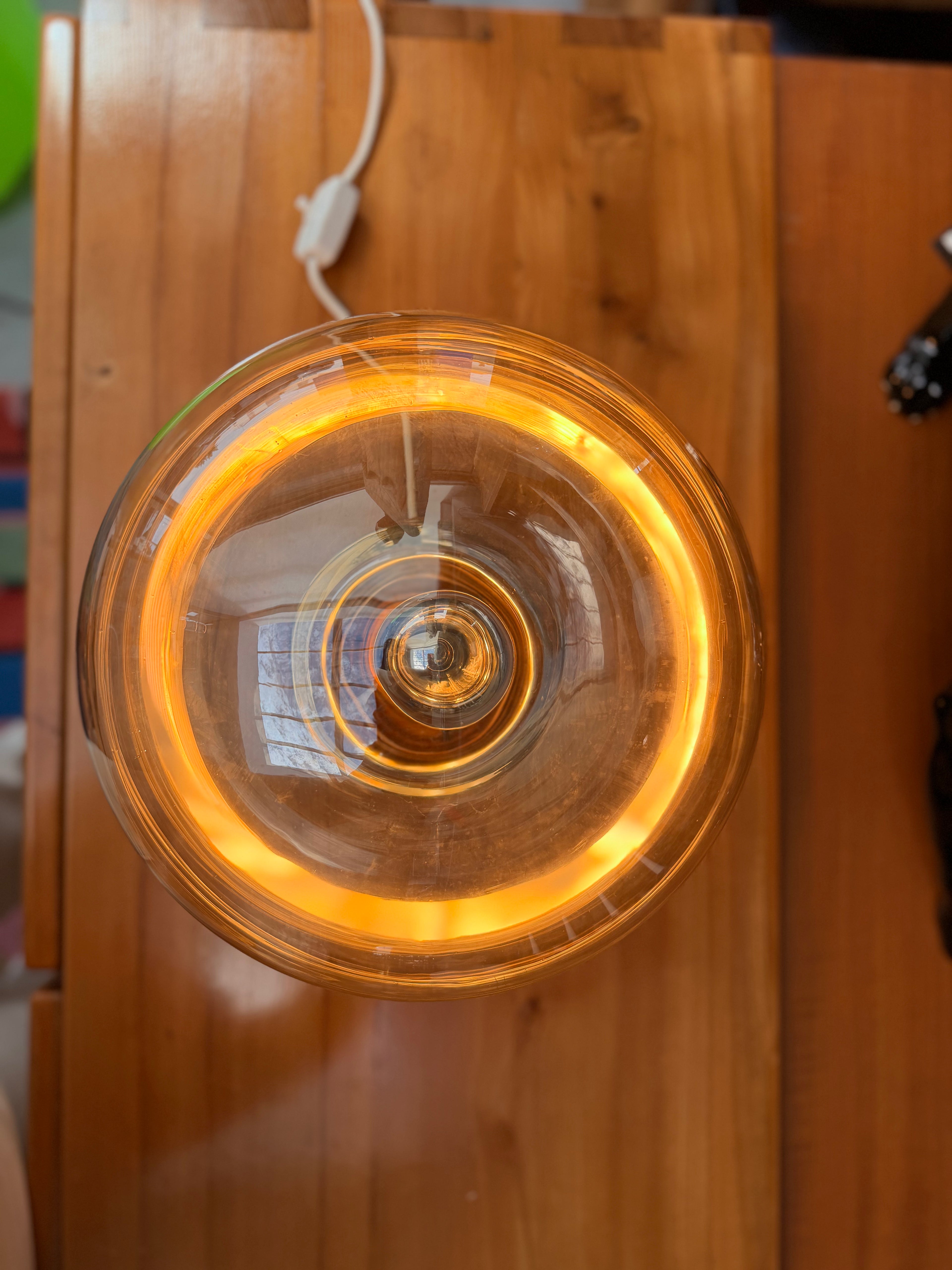 Lampe Champignon « Champignon » en Verre Soufflé et Laiton — Style Peill & Putzler / Peet Gahn (Années 70)