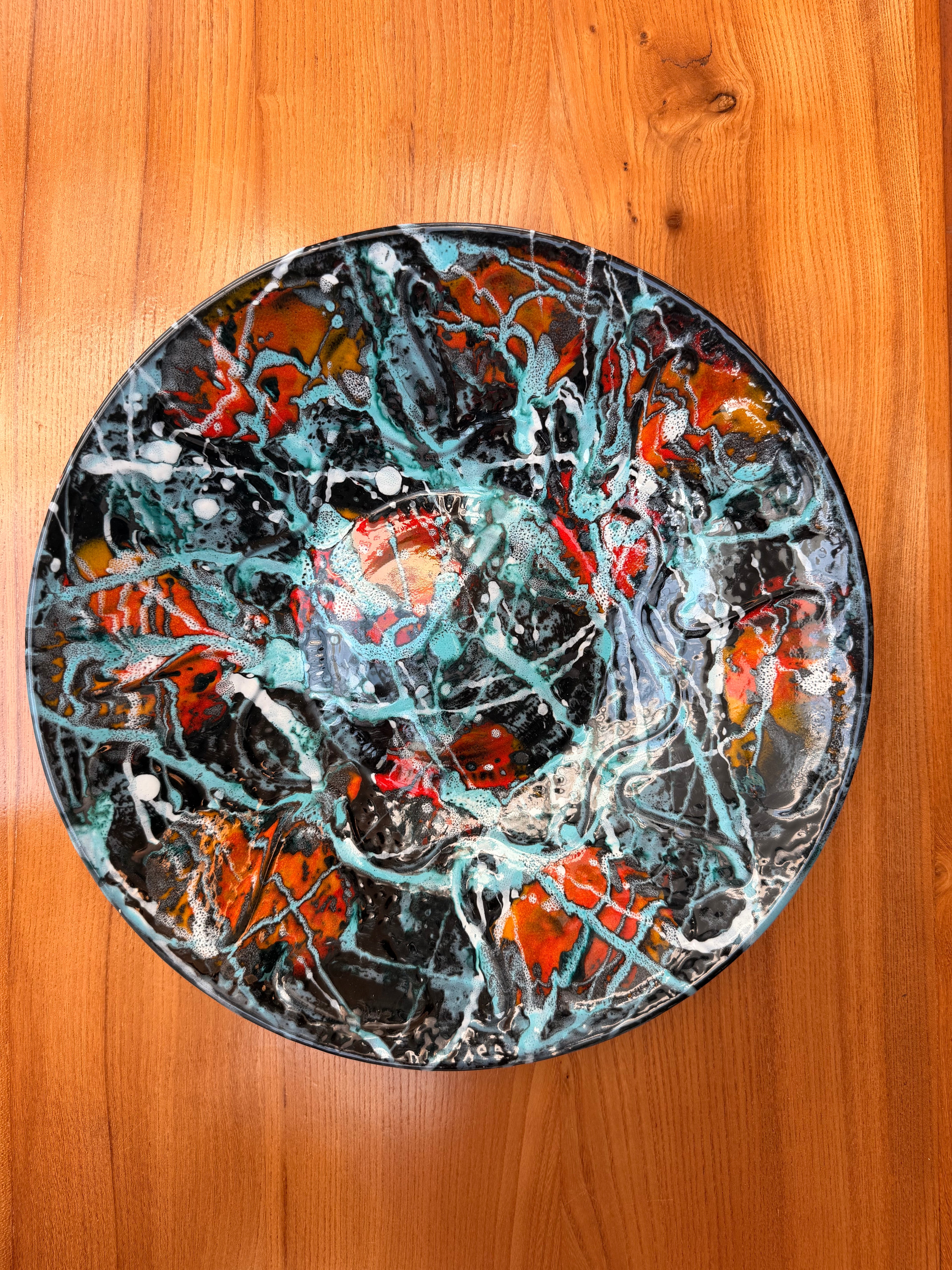 Grand Plat / Coupe Wall Art en Céramique Abstraite — Jackson Pollock — Vallauris (Années 50-60)