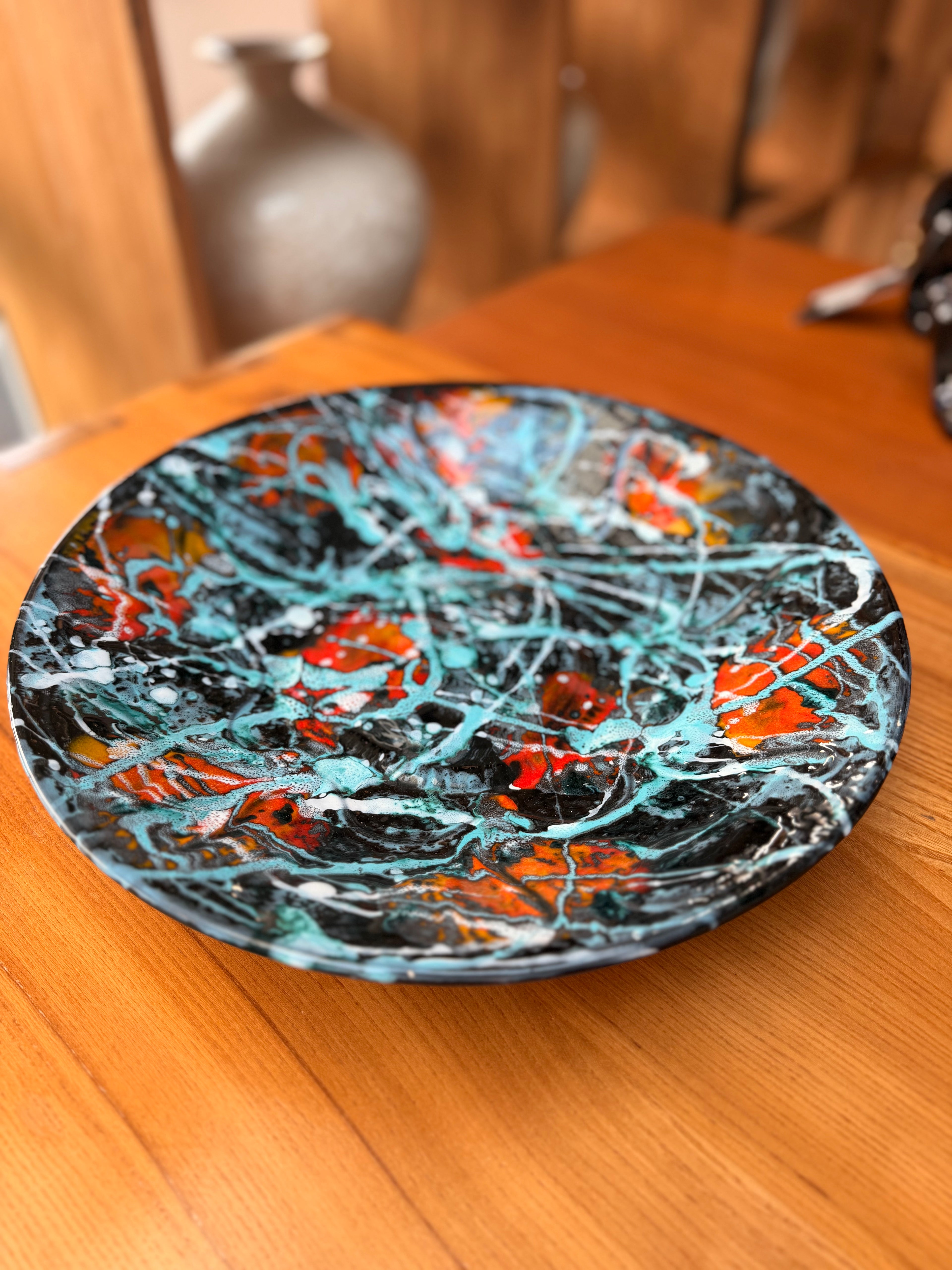 Grand Plat / Coupe Wall Art en Céramique Abstraite — Jackson Pollock — Vallauris (Années 50-60)
